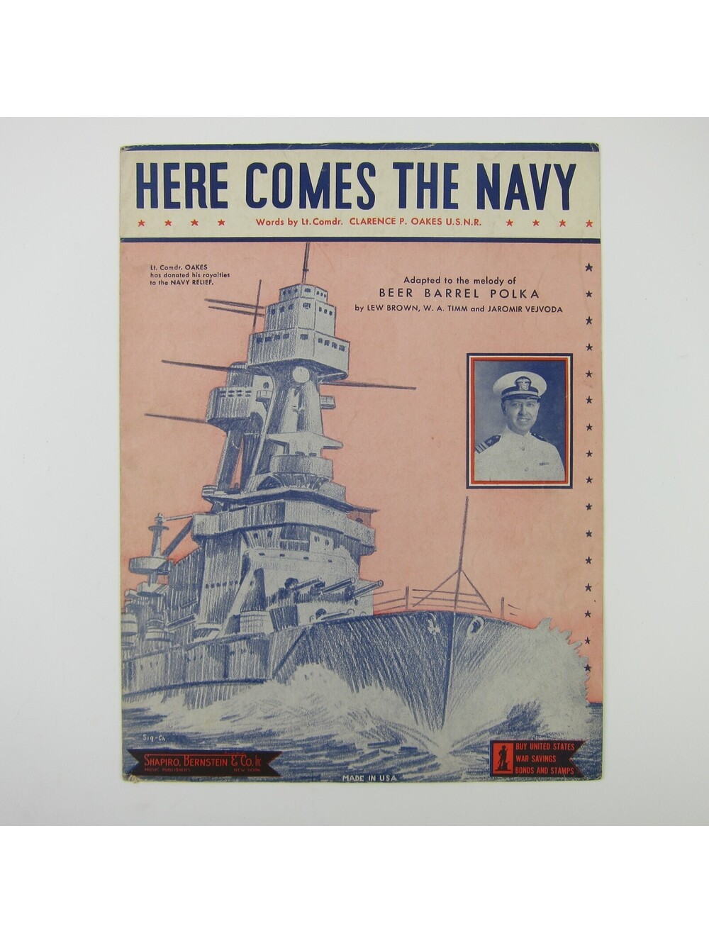 Sheet Music Here Comes The Navy Lt Cmdr Clarence P Oakes WW2 WWII Vintage 1943